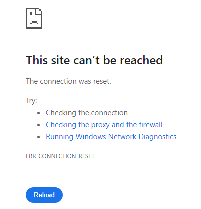 Screenshot of error message