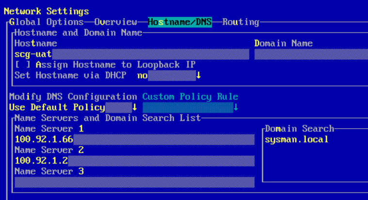 Image showing the Network Configuration Screen to adjust DNS settings