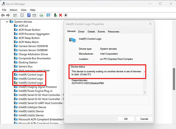 裝置管理員中的攝影機狀態。