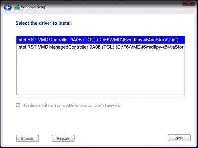 Figure 14. Sélection du pilote Intel RST.