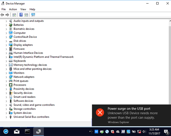 Erreur de gestionnaire de périphériques et de surtension