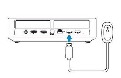 Conecte el receptor inalámbrico de juegos Xbox 360 a un puerto USB de la computadora.