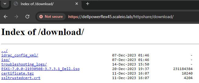 selaimessa näkyvä ESXi ISO -tiedosto