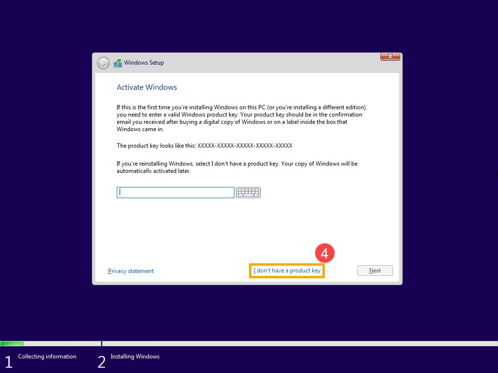 Configuration de l’installation de Windows : Activer Windows