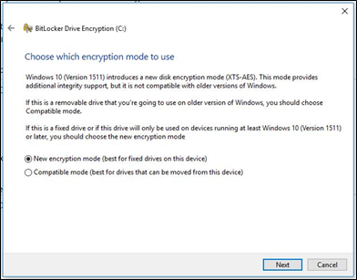 Choose the type of encryption to use