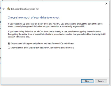 Choose how much of your drive to encrypt