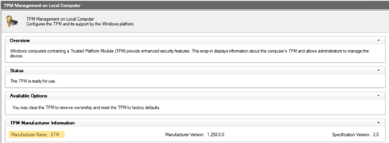 Manufacturer Name in TPM Management on Local Computer