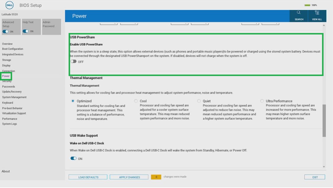 Enable USB PowerShare setting