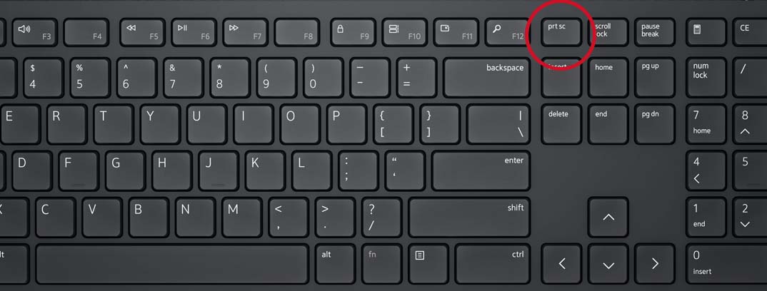 Illustration of the print screen key on Dell KM5221W wireless keyboard