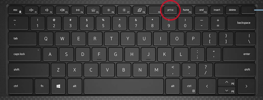 Illustration of the print screen key on Dell Precision 5550 mobile workstation keyboard