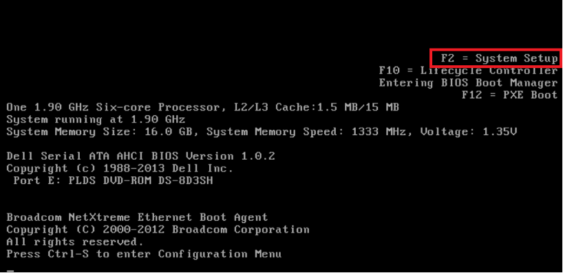 Boot to Server, Press F2