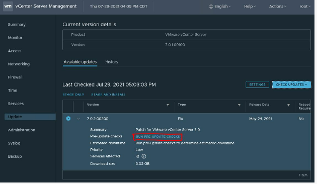 RUN PRE-UPDATE CHECKS