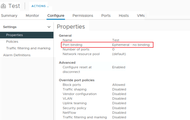 Vcenter UI showing properties tab