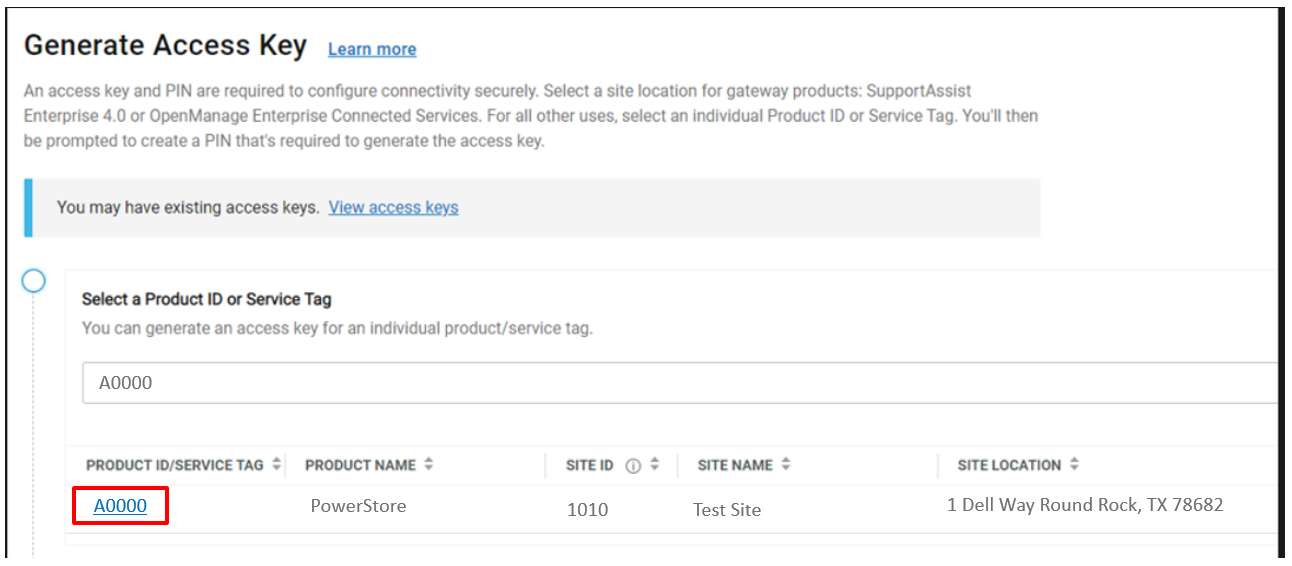 Generate Access Key and PIN for Secure Connect Gateway 5.x, Dell