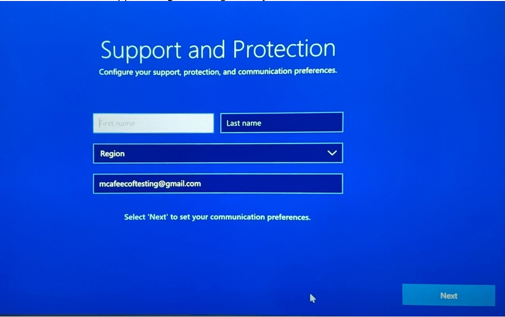 Support and Protect screen