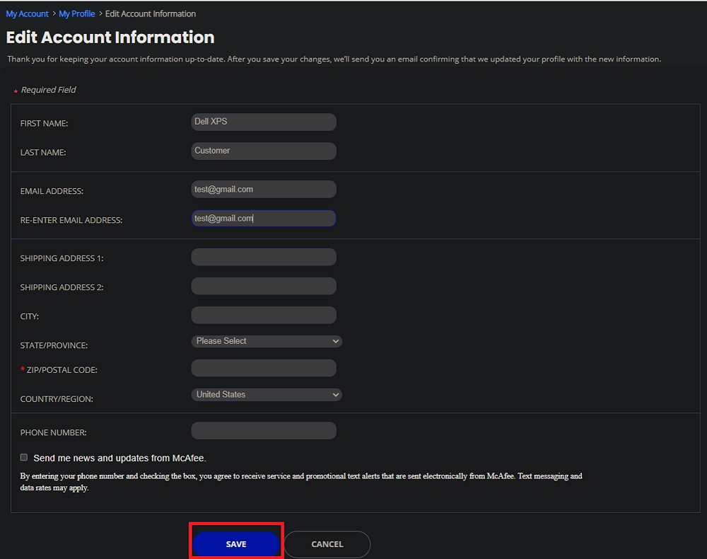 Modifier les informations de compte