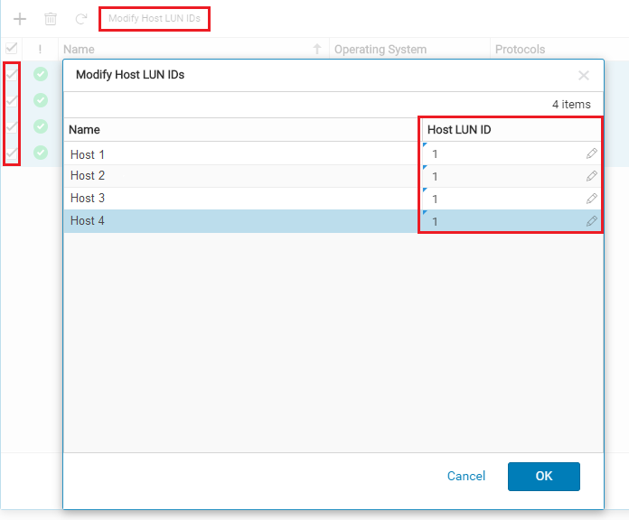 Cambie el ID de HLU al mismo número en todos los hosts