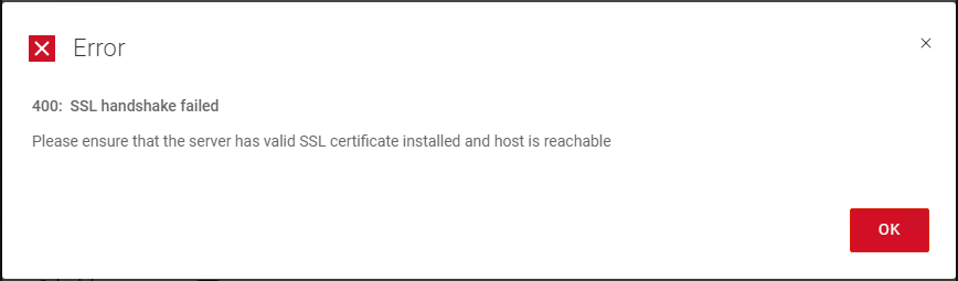 Stellen Sie sicher, dass auf dem Server ein gültiges SSL-Zertifikat installiert ist und der Host erreichbar ist.