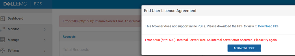 ECS: GUI Error 6500 (http: 500): Internal Server Error. Dahili bir ...