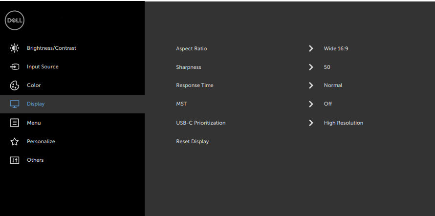 Opção de MST no menu de exibição na tela de um monitor