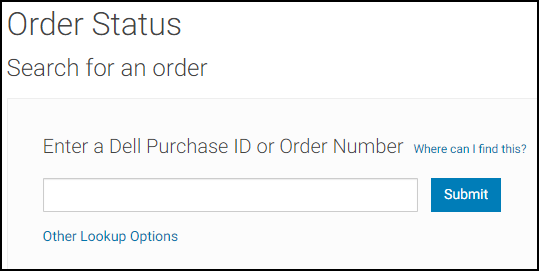 Dell.com 輸入購買 ID 或訂單編號