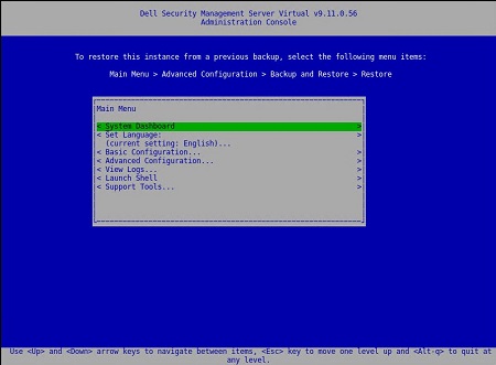 Menu principal do Virtual Appliance