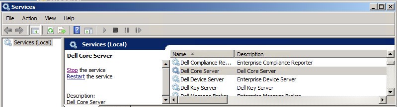 Pysäytä Dell Core Server -palvelu