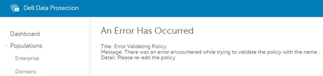 Melding om feilvalidering av policy