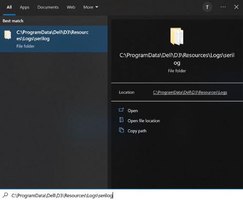 Gehen Sie zu C:\ProgramData\Dell\D3\Resources\Logs\serilog.