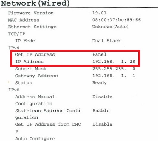 Network IP Address on settings page