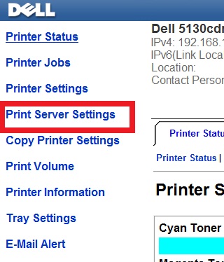 Нажмите «Printer Server Settings».