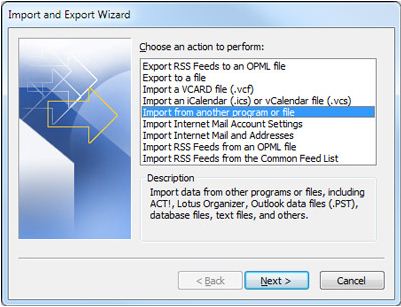 Import and Export Wizard