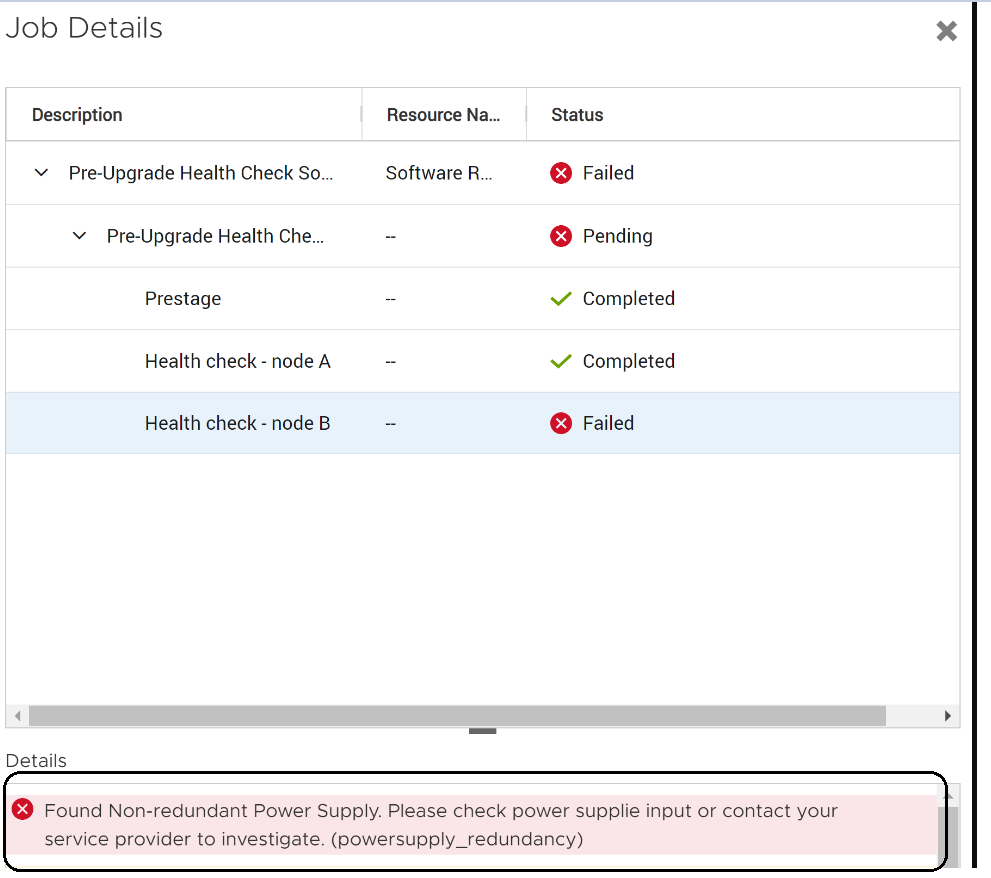 PowerStore PreUpgrade Health Check (PUHC) detects nonredundant power
