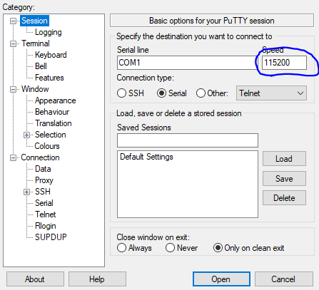 シリアル ポートの選択