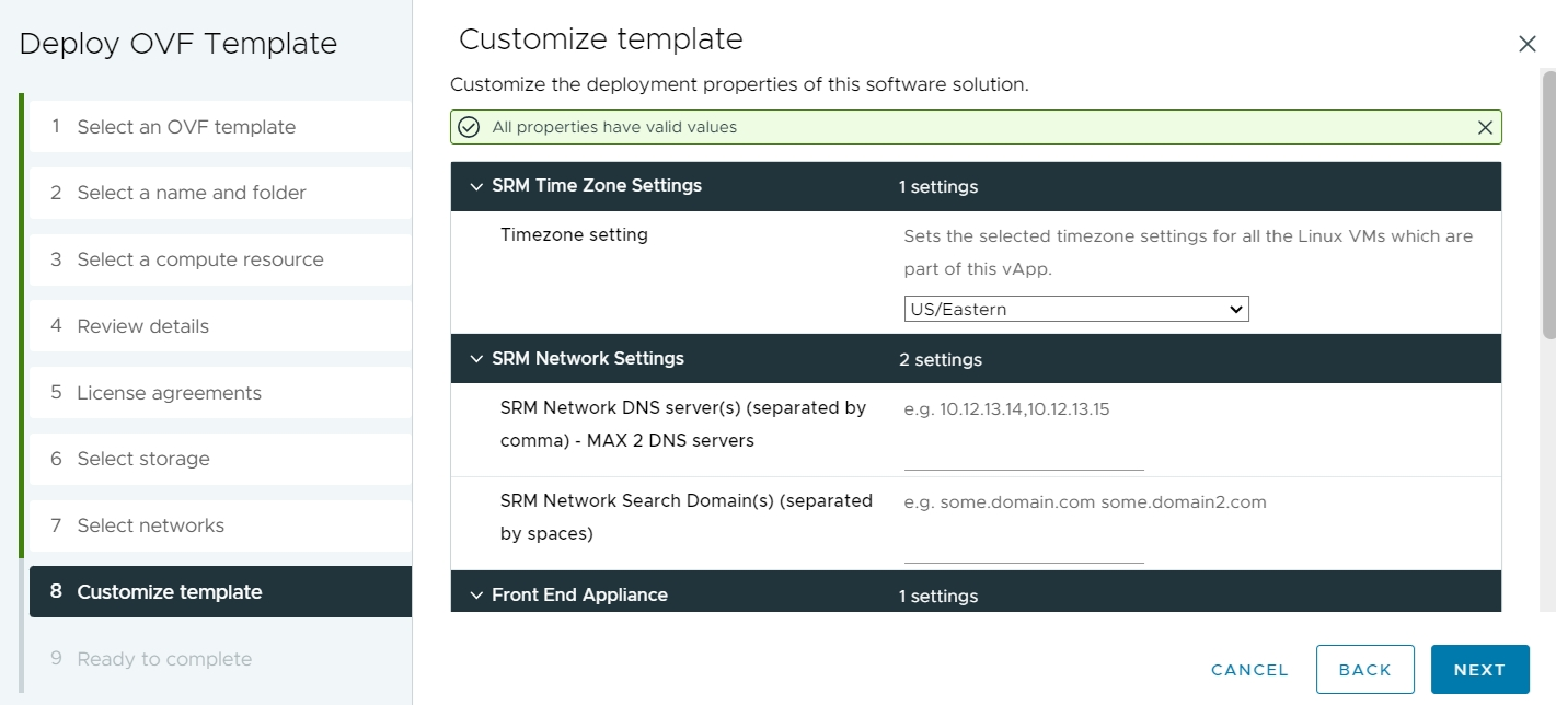Evidenziazione dell'interfaccia utente di vSphere fase 8 per la personalizzazione del template