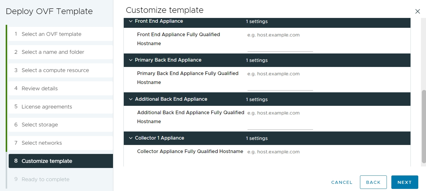 Evidenziazione dell'interfaccia utente di vSphere fase 8 per la personalizzazione del template continua