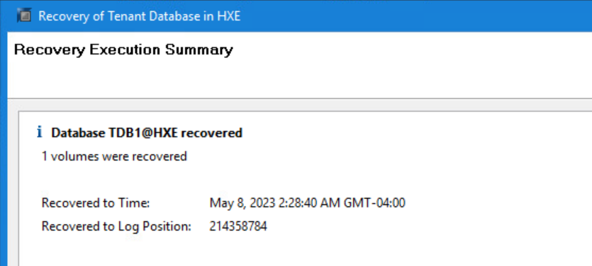 Controleer of de database is hersteld.