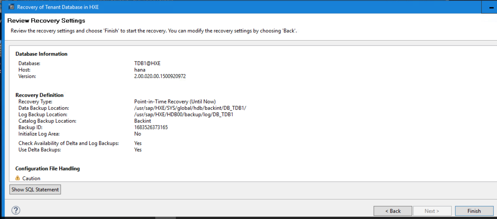 [Recovery Settings]ページの確認