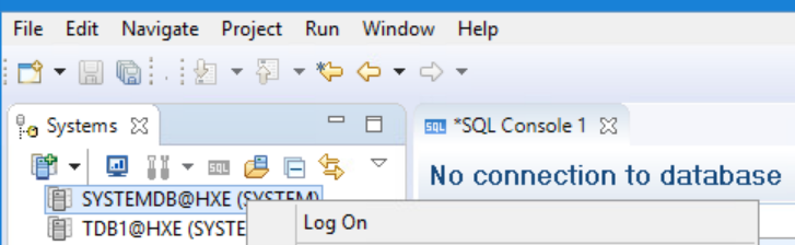 1.2 Faça log-on no banco de dados SYSTEMDB.