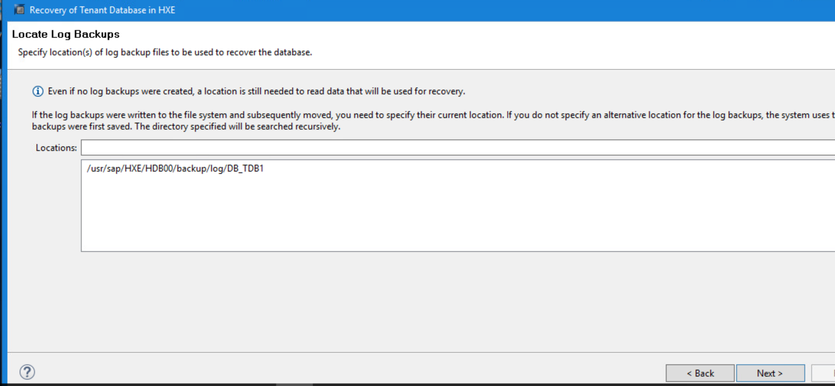 Etsi Log Backups -sivu