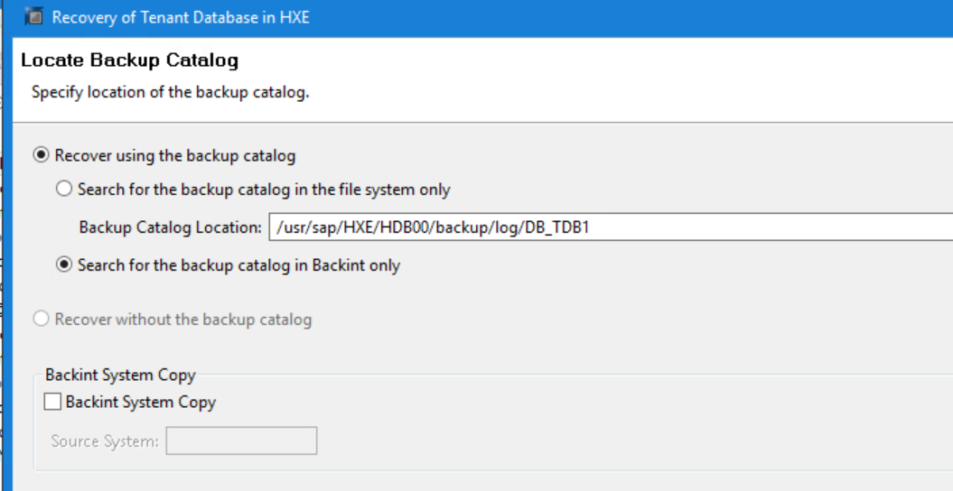 Backup Catalog 페이지 찾기