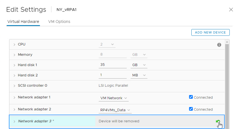 Quite la vNIC adicional de las VM de RPA/s