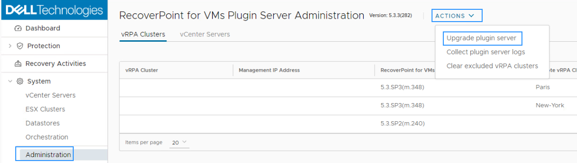 Détails de la mise à niveau du serveur de plug-in