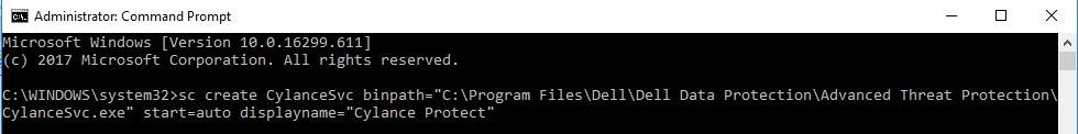 wpisz sc create CylanceSvc binpath=