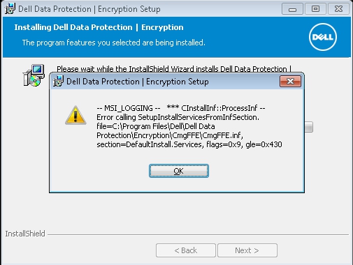 Dell Data Protection | Krypteringsfejl