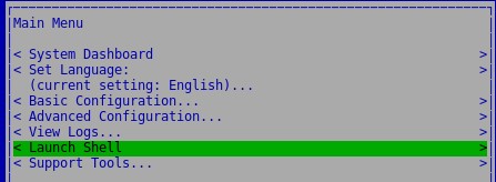 Välj Launch Shell (starta gränssnitt)