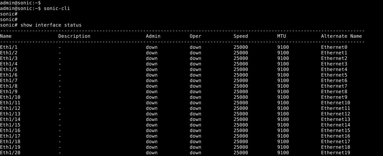 Standard mode: show interface status example