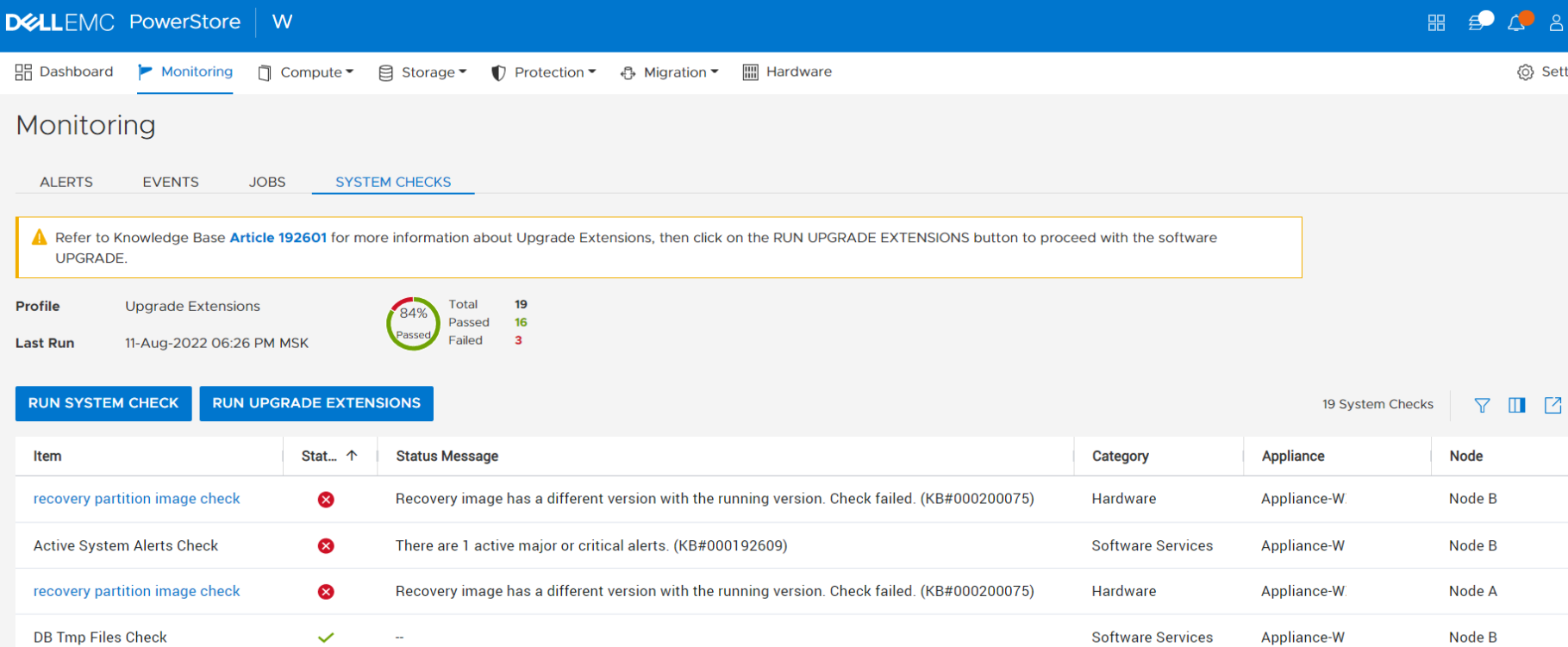 PowerStore Health check detects an issue with the filename, recovery
