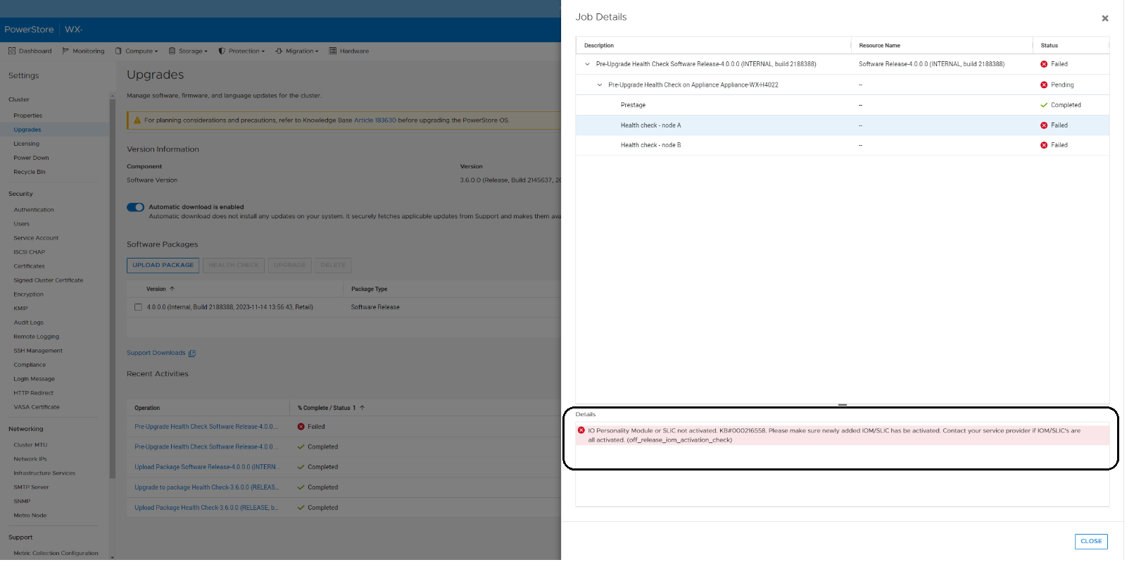 PowerStore Health check detects IOPM V2 modules or SLICs that