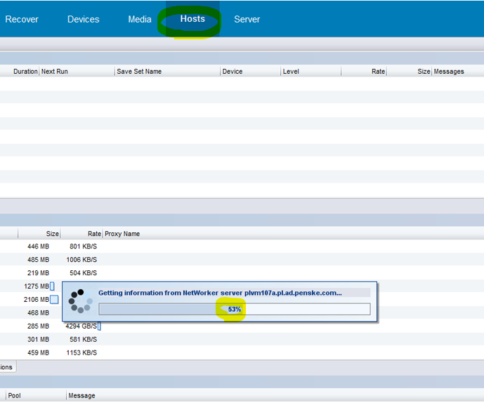 NetWorker Management Console stops responding at 53 percent Error